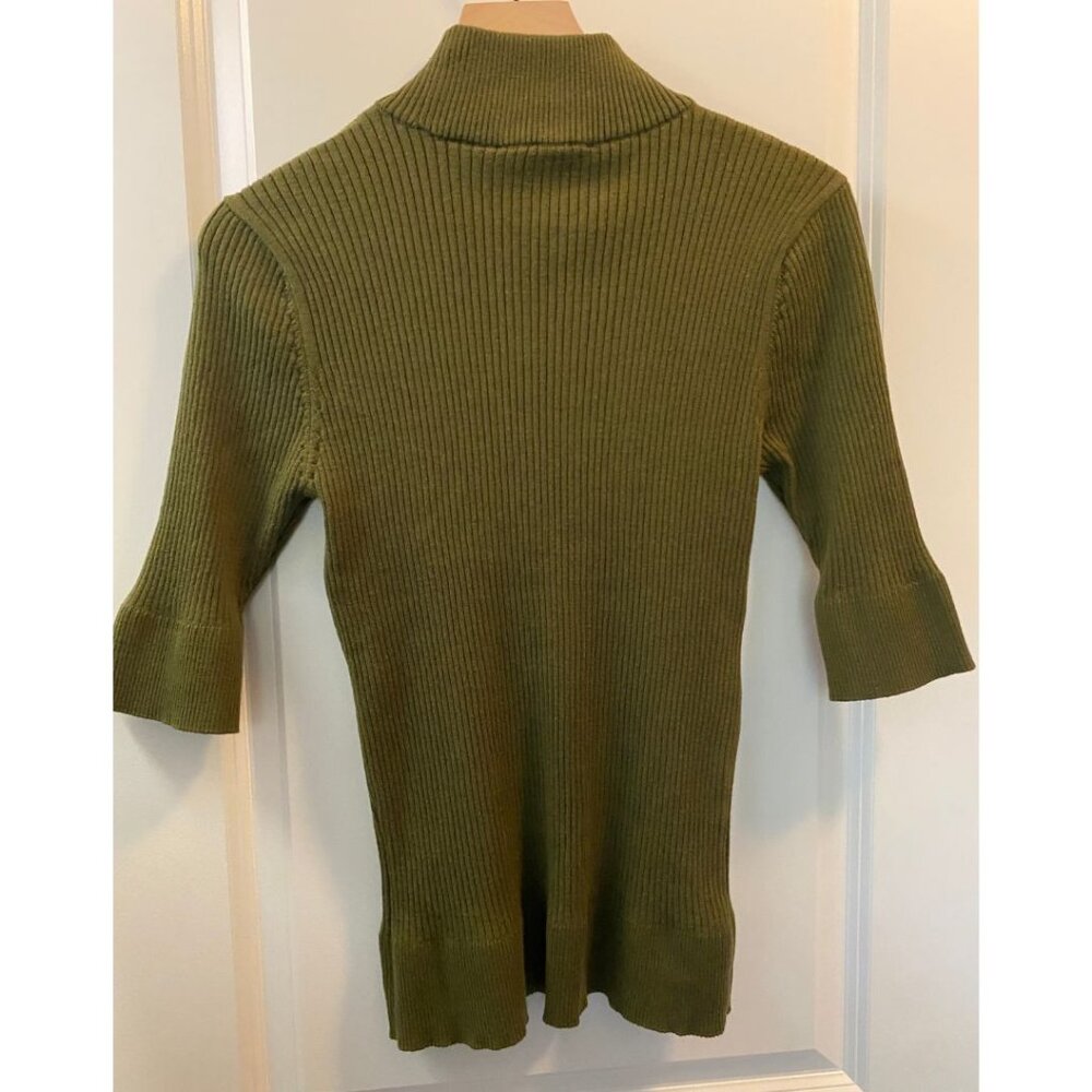 DKNY Mock Neck Turtle Neck Green Bodycon Ribbed Knit Top Women's Size XL - Picture 7 of 7